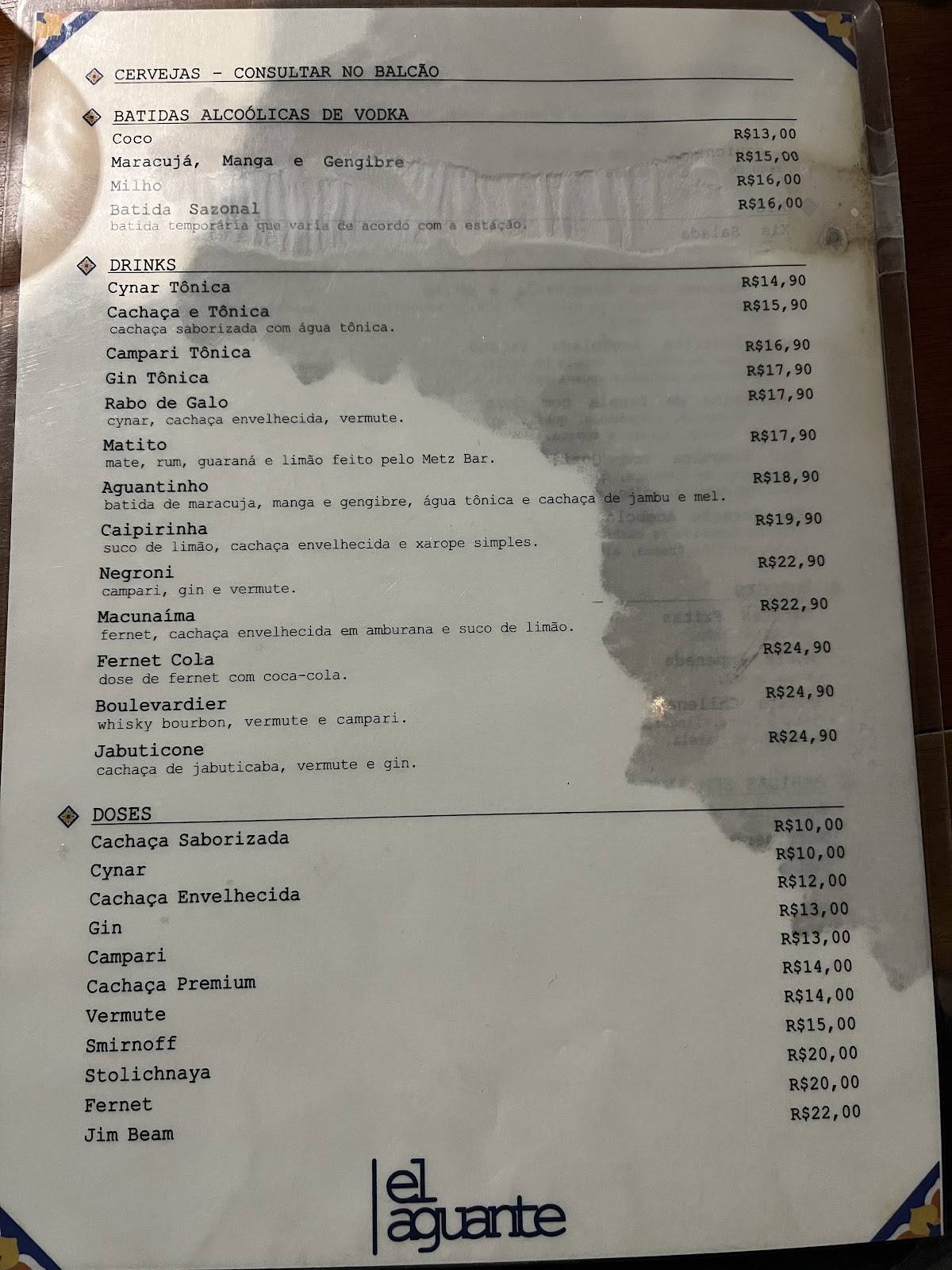 El Aguante Bar cardápio