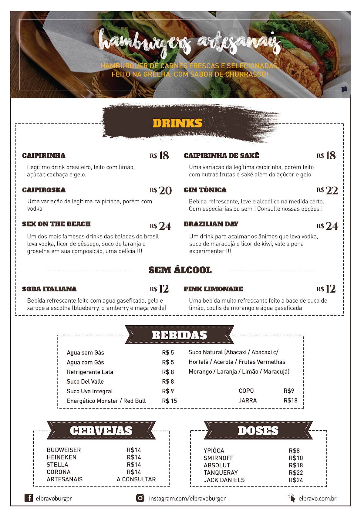 El Bravo Hamburgueria cardápio