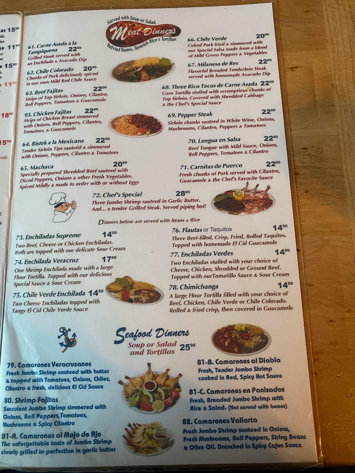 Menu at El Cid restaurant, Oakhurst, CA41