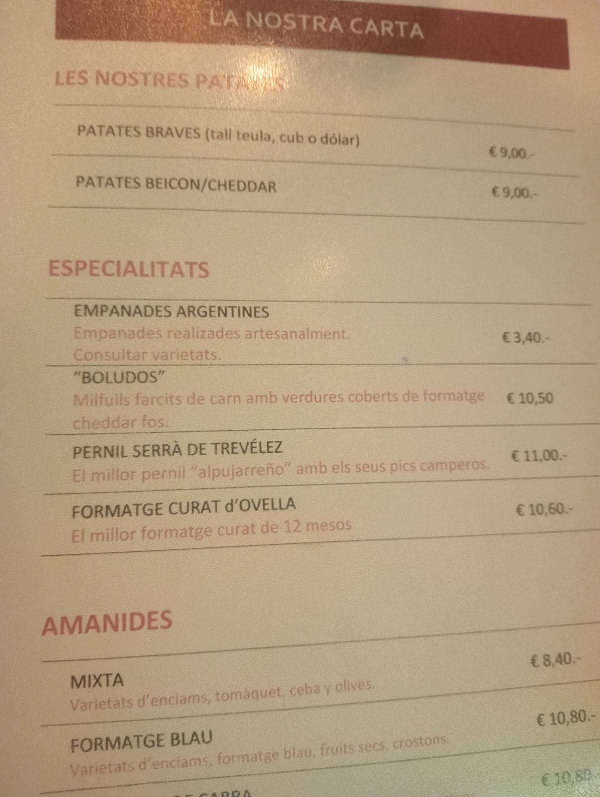 Menu de El Raval