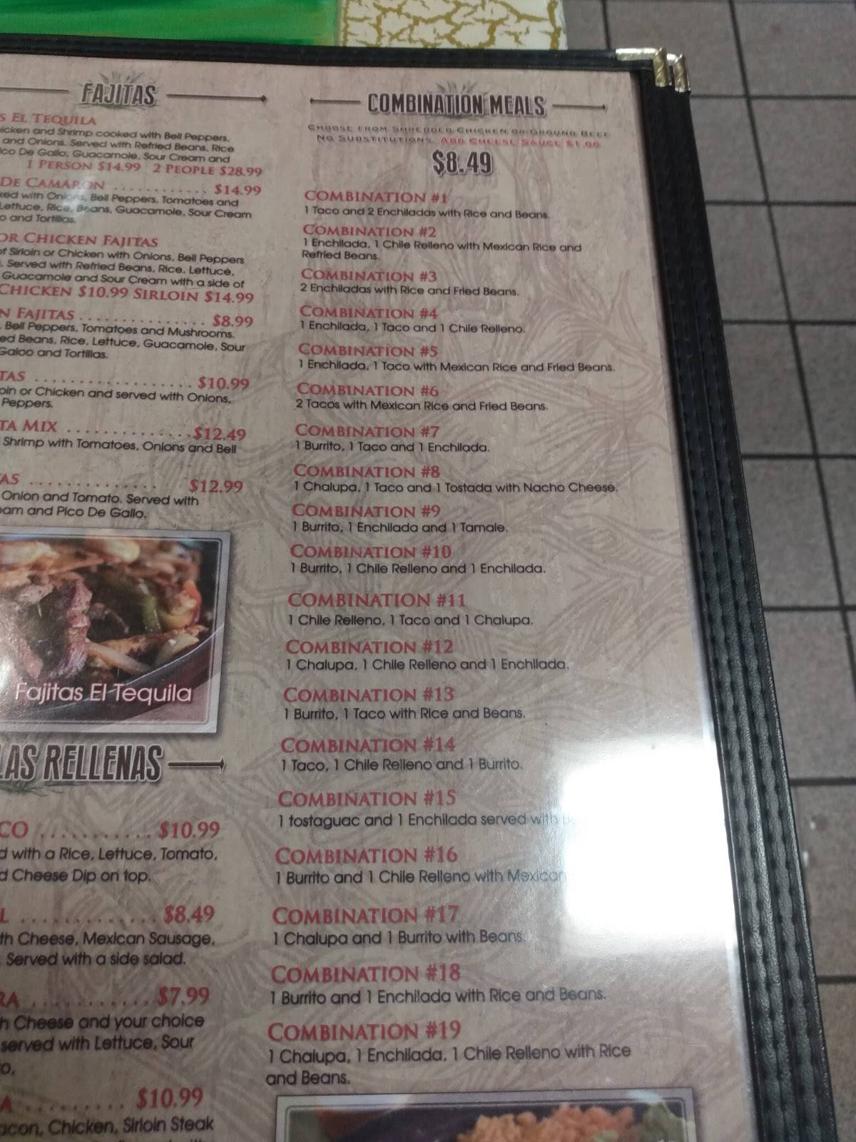 Menu at El Tequila restaurant, Antigo