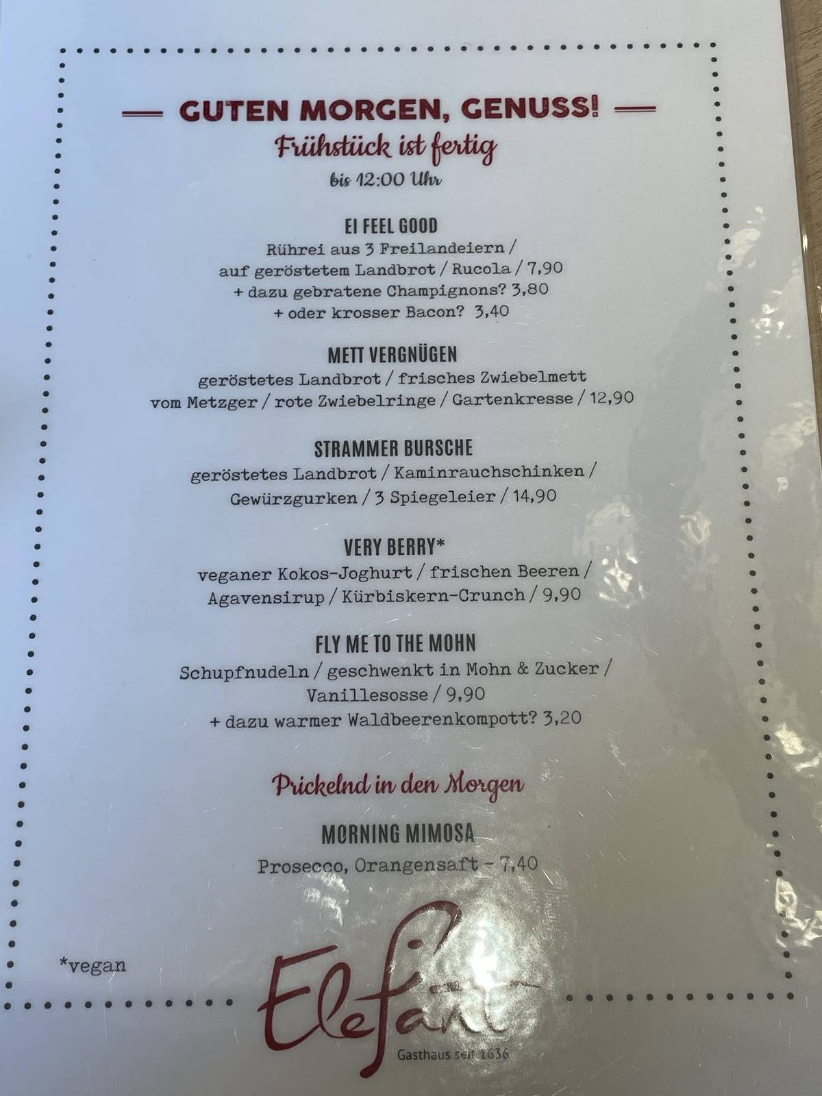 Menu de Elefant Bonn