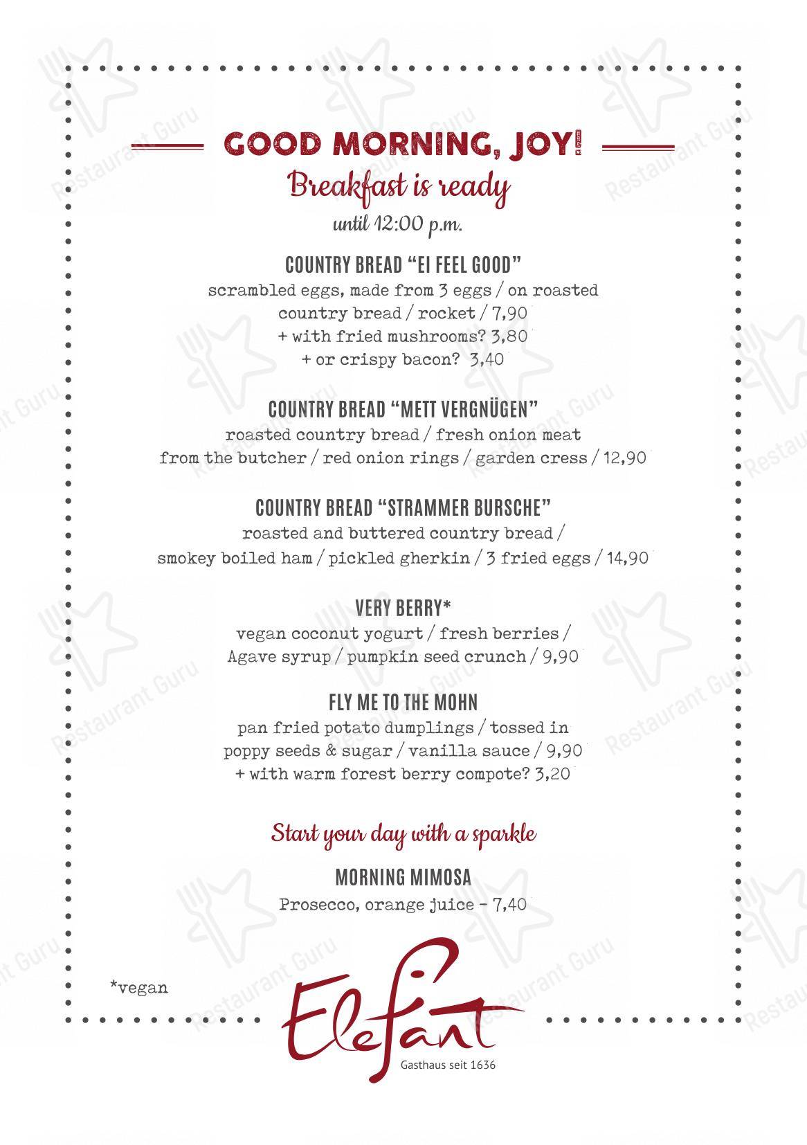 Menu pour Elefant Bonn - 菜单