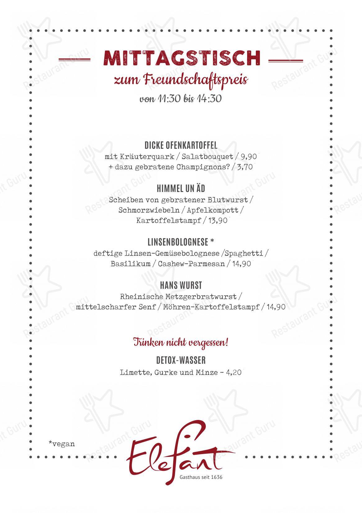 Menu pour Elefant Bonn - Menu bar