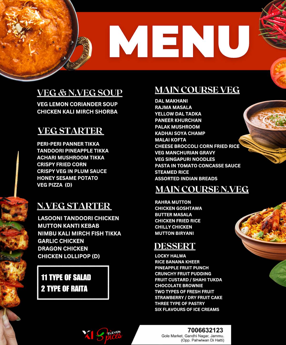 Eleven spices BUFFET / ALA CARTE BUFFET RESTAURANT IN JAMMU TOP RESTAURANT menu
