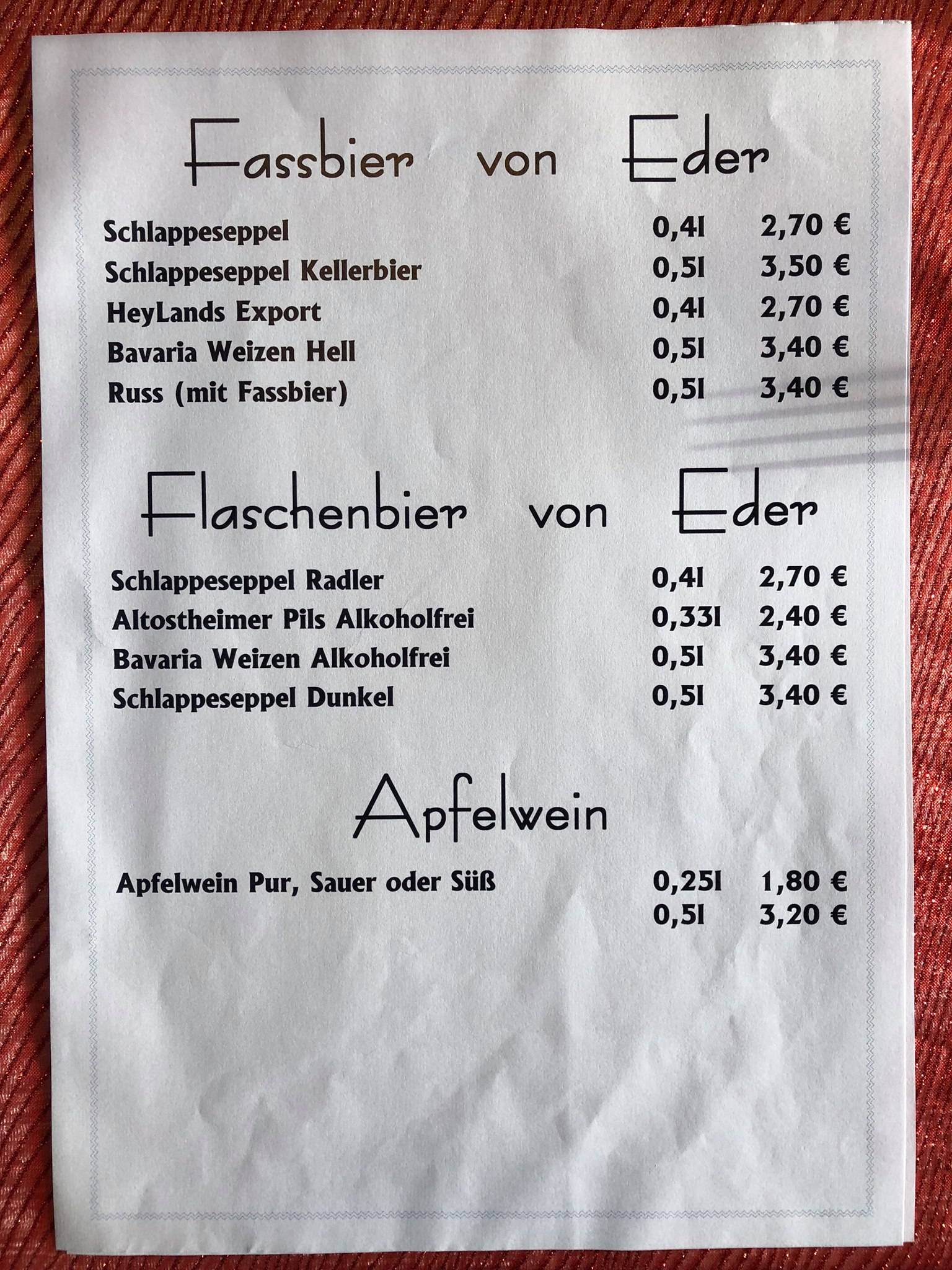 Menu de Eller Gaststätte / Gasthaus Eller