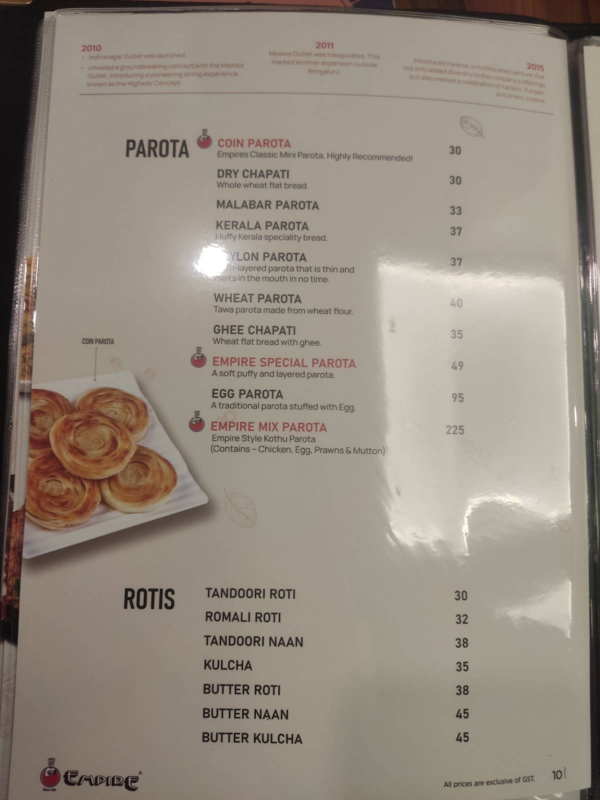 Empire Restaurant menu