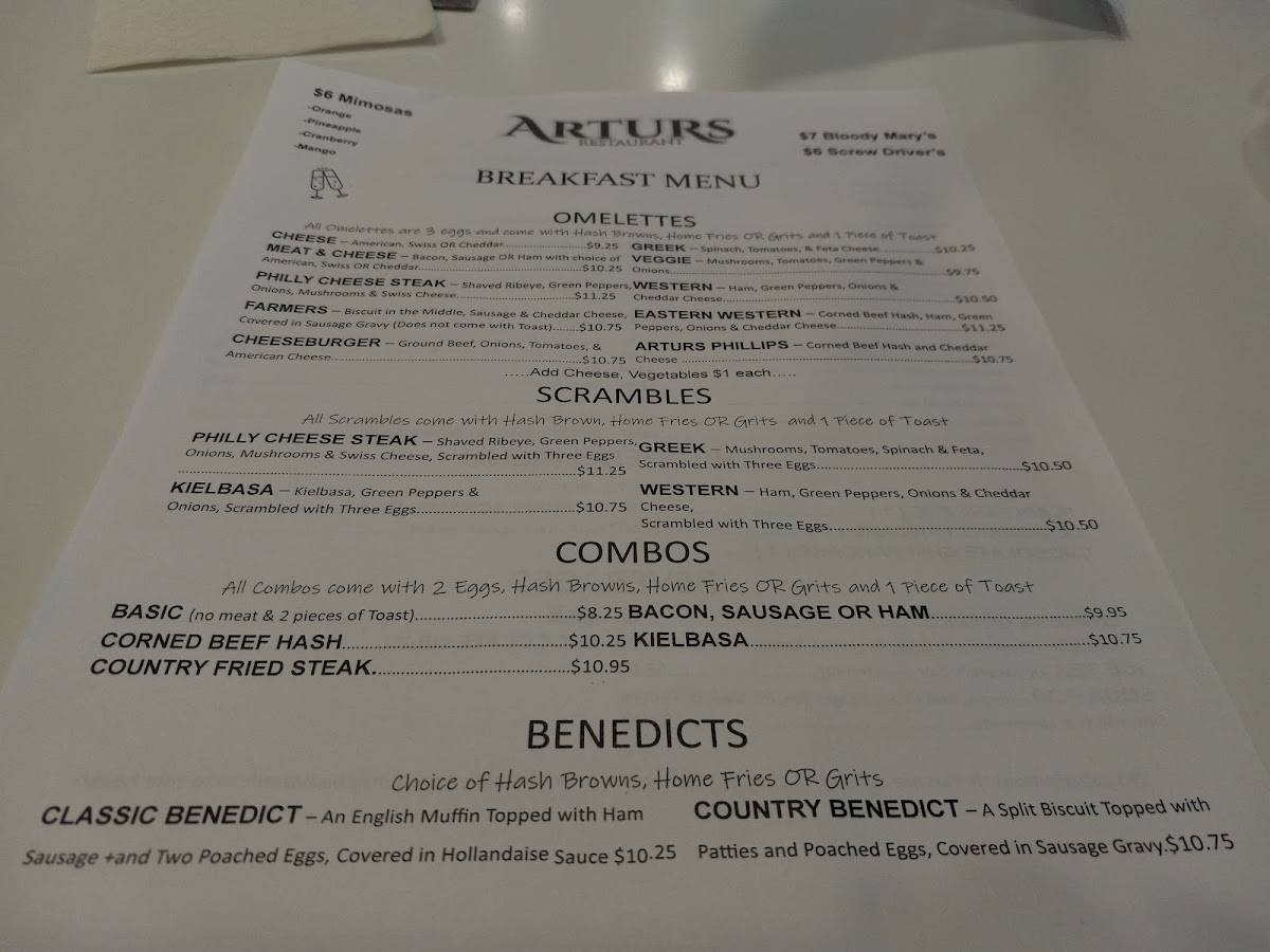 Menu at Artur's Restaurant, Englewood