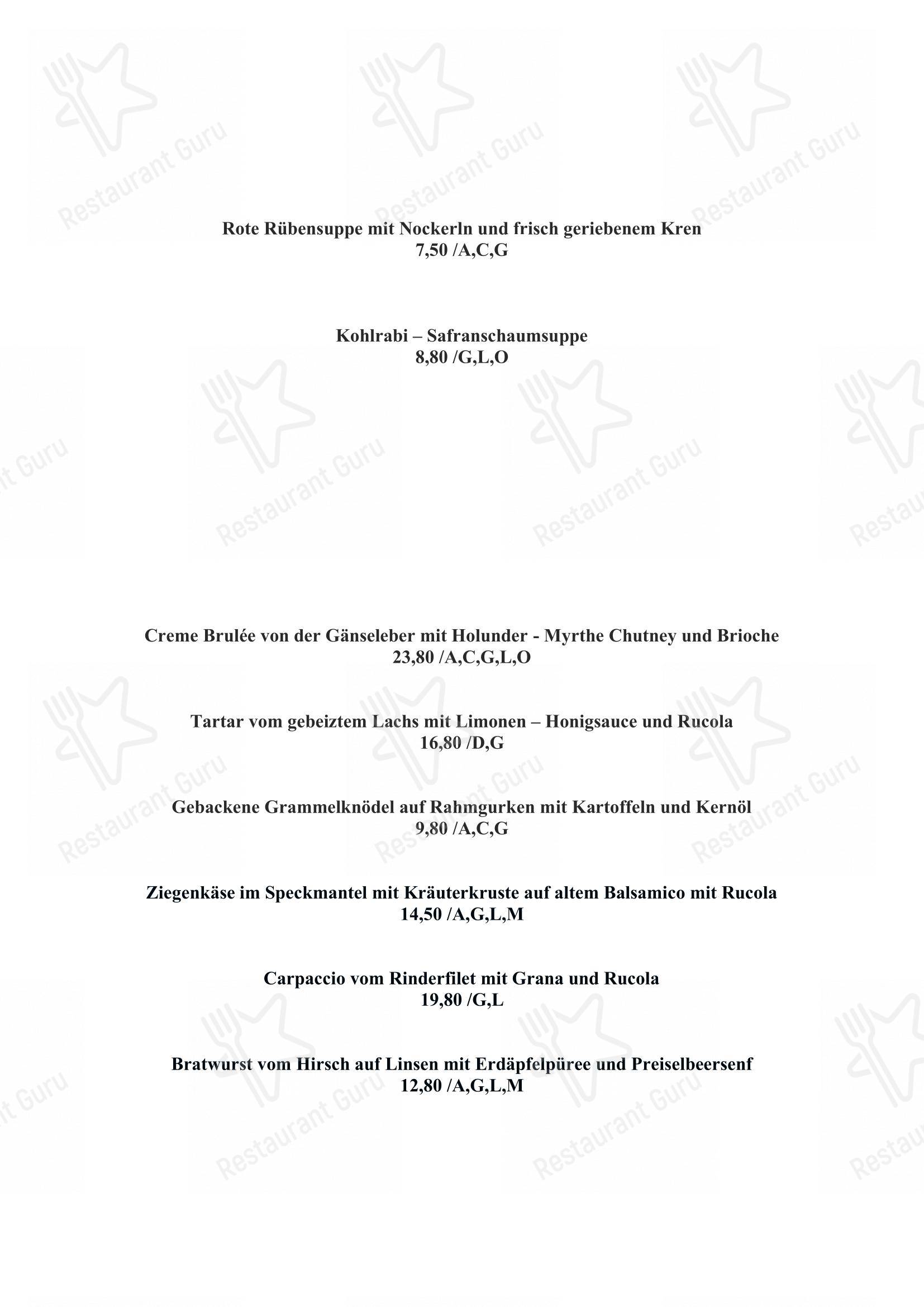 Menu pour Entler Ein Restaurant - Menu