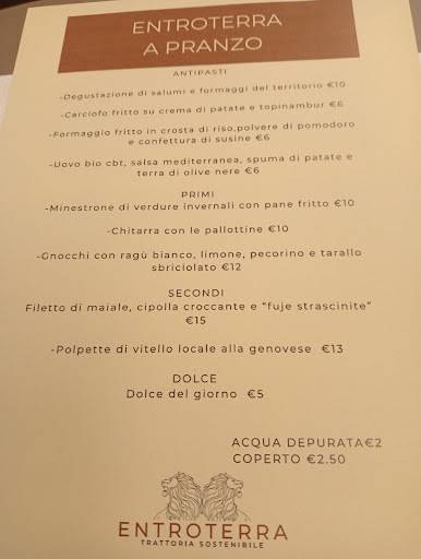 Menu di Entroterra - Trattoria Sostenibile 