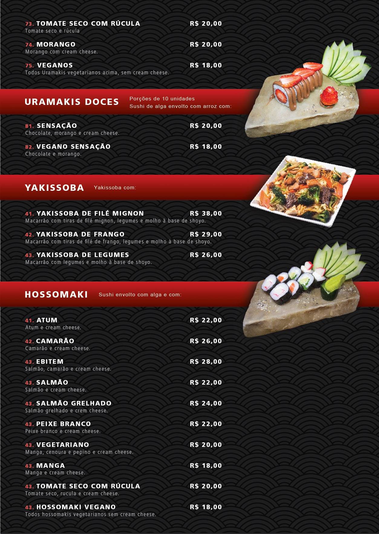 Garden Sushi Japonês - Restaurante Asiático em Erechim cardápio