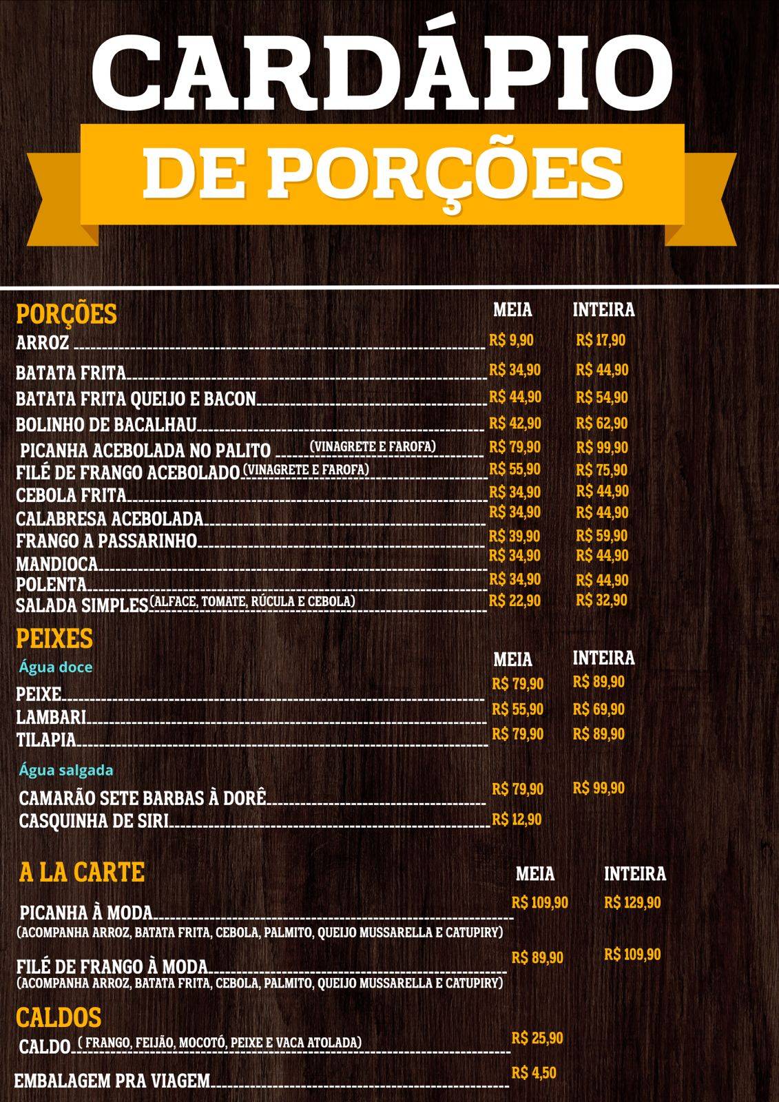 Espetinhos do Leke cardápio