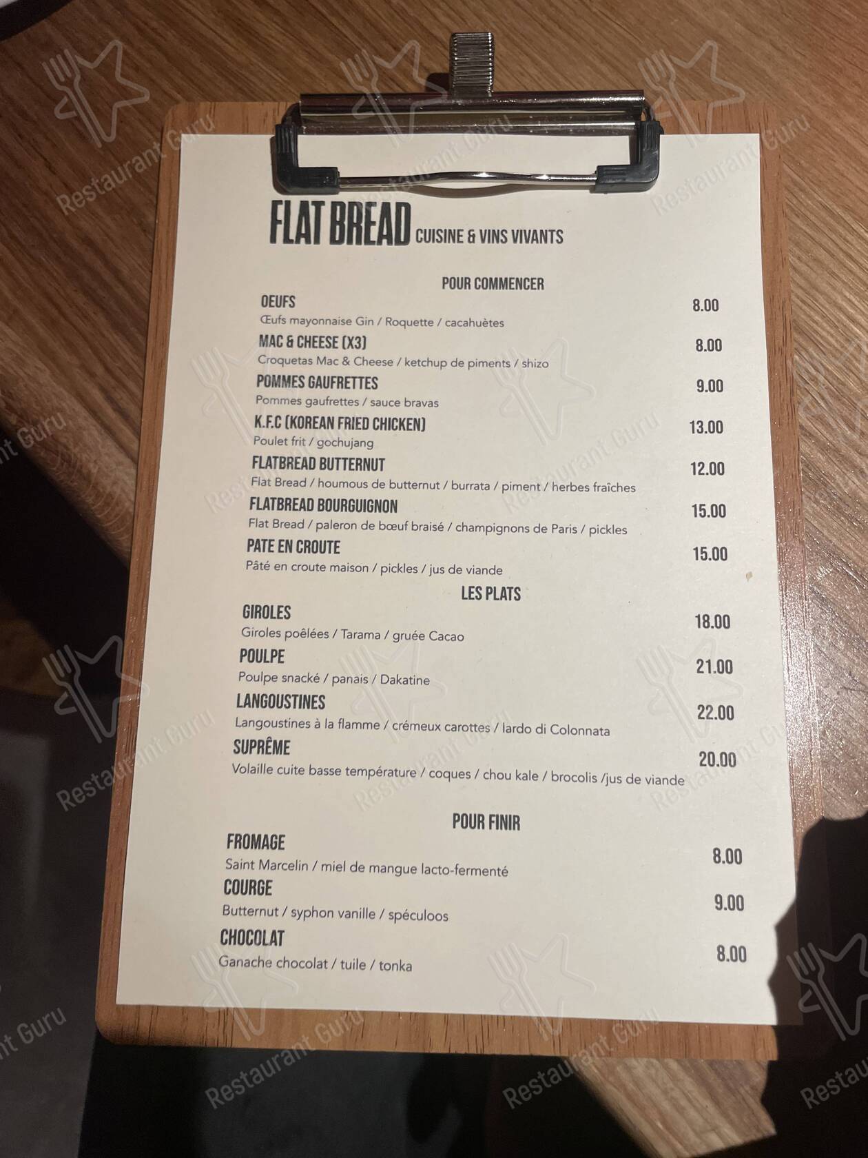 Découvrez le menu pour FLAT BREAD