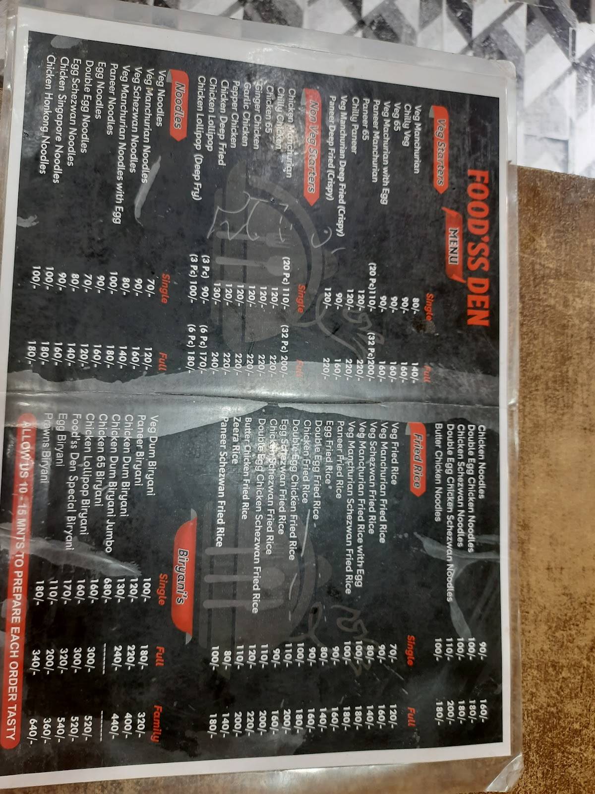 FOOD'SS DEN menu