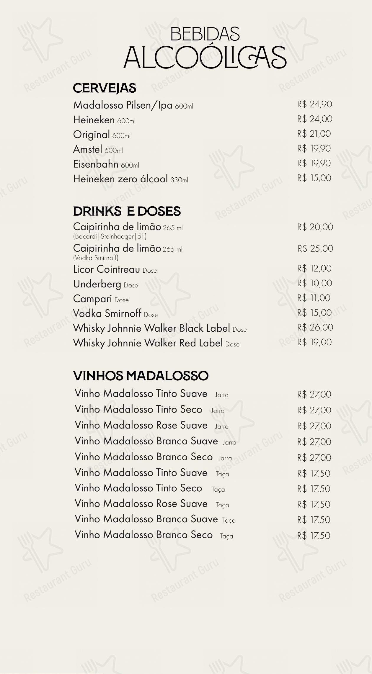 Família Madalosso em Curitiba - Коктейльная карта