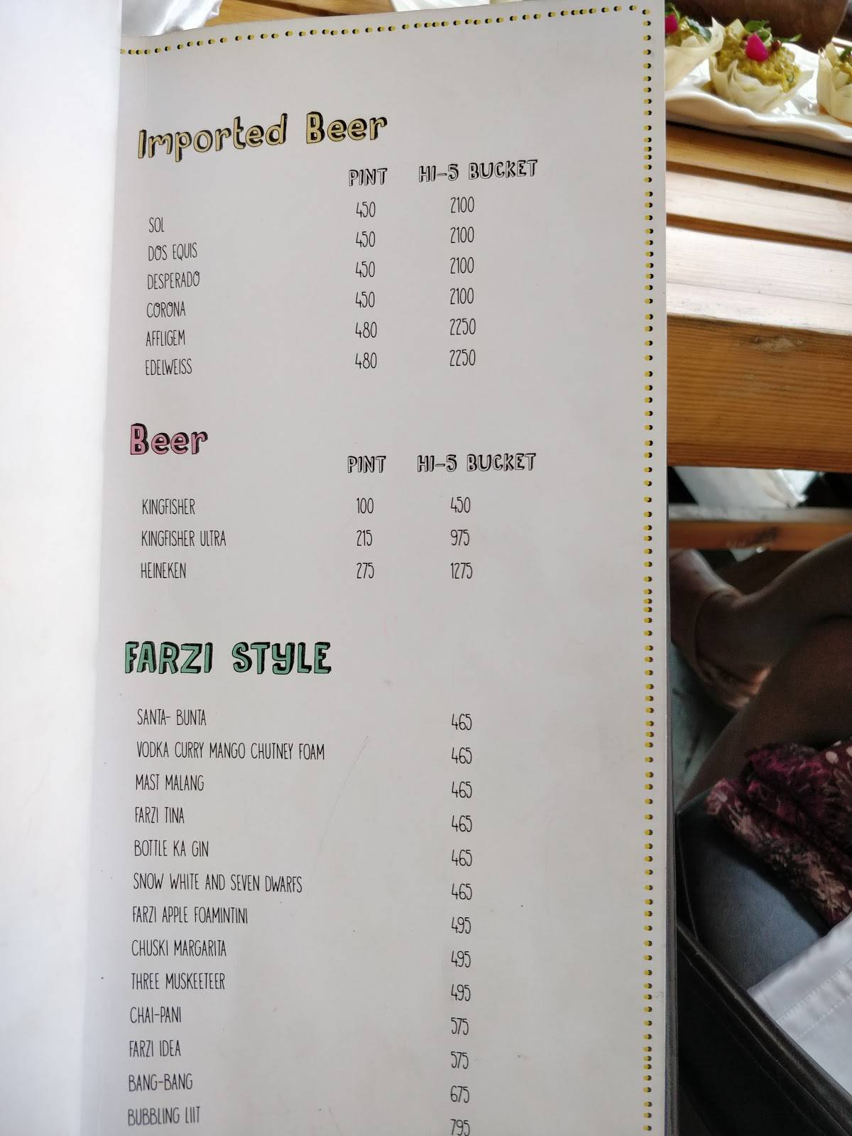 Menu At Farzi Cafe Bengaluru