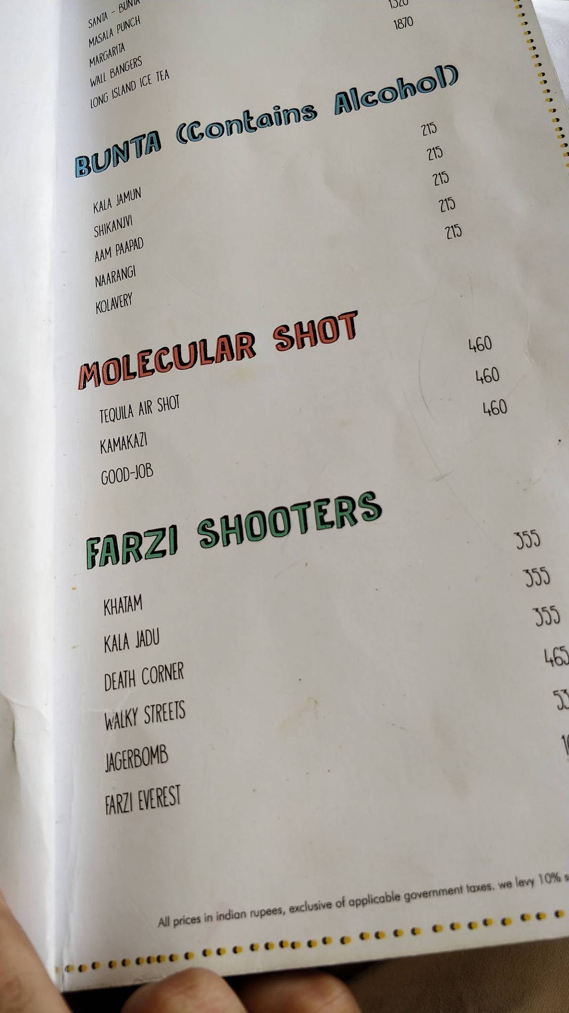 Menu At Farzi Cafe Bengaluru
