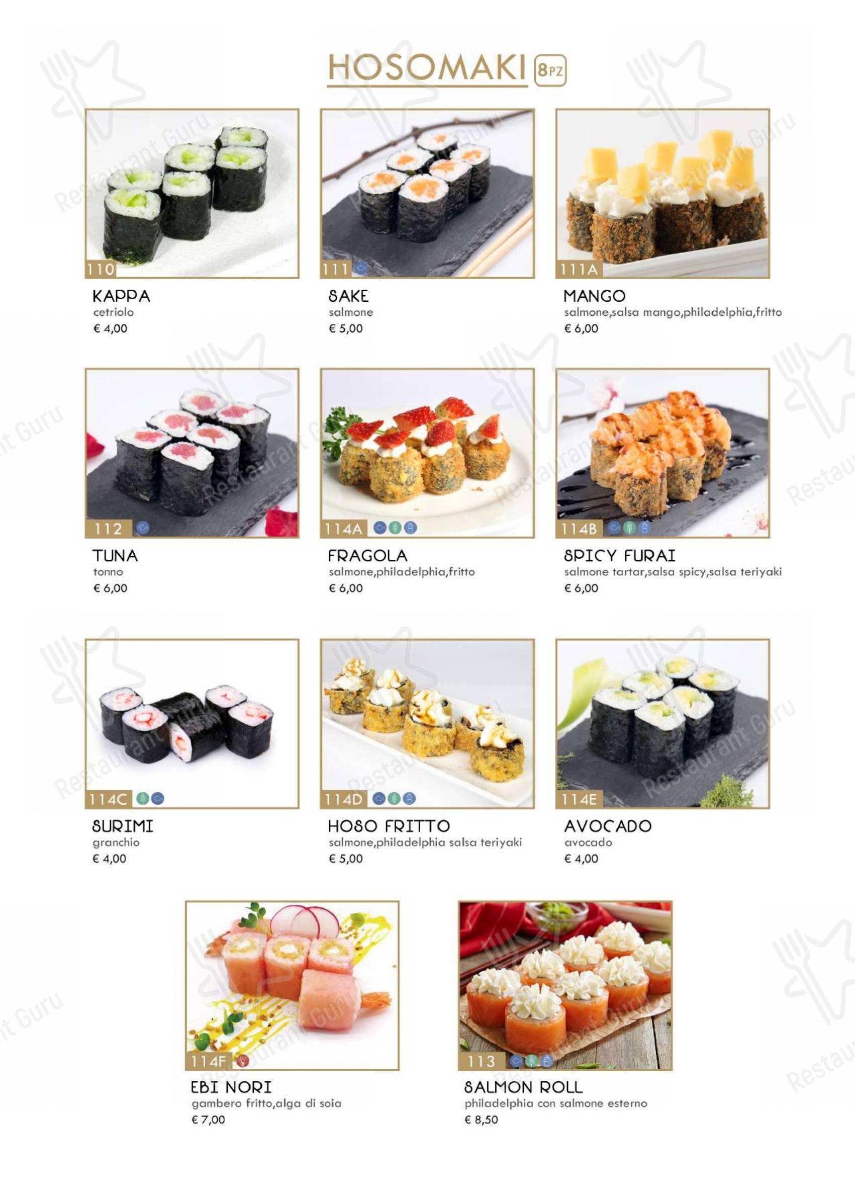Menu per Hanami Asian Fusion in Ferrara