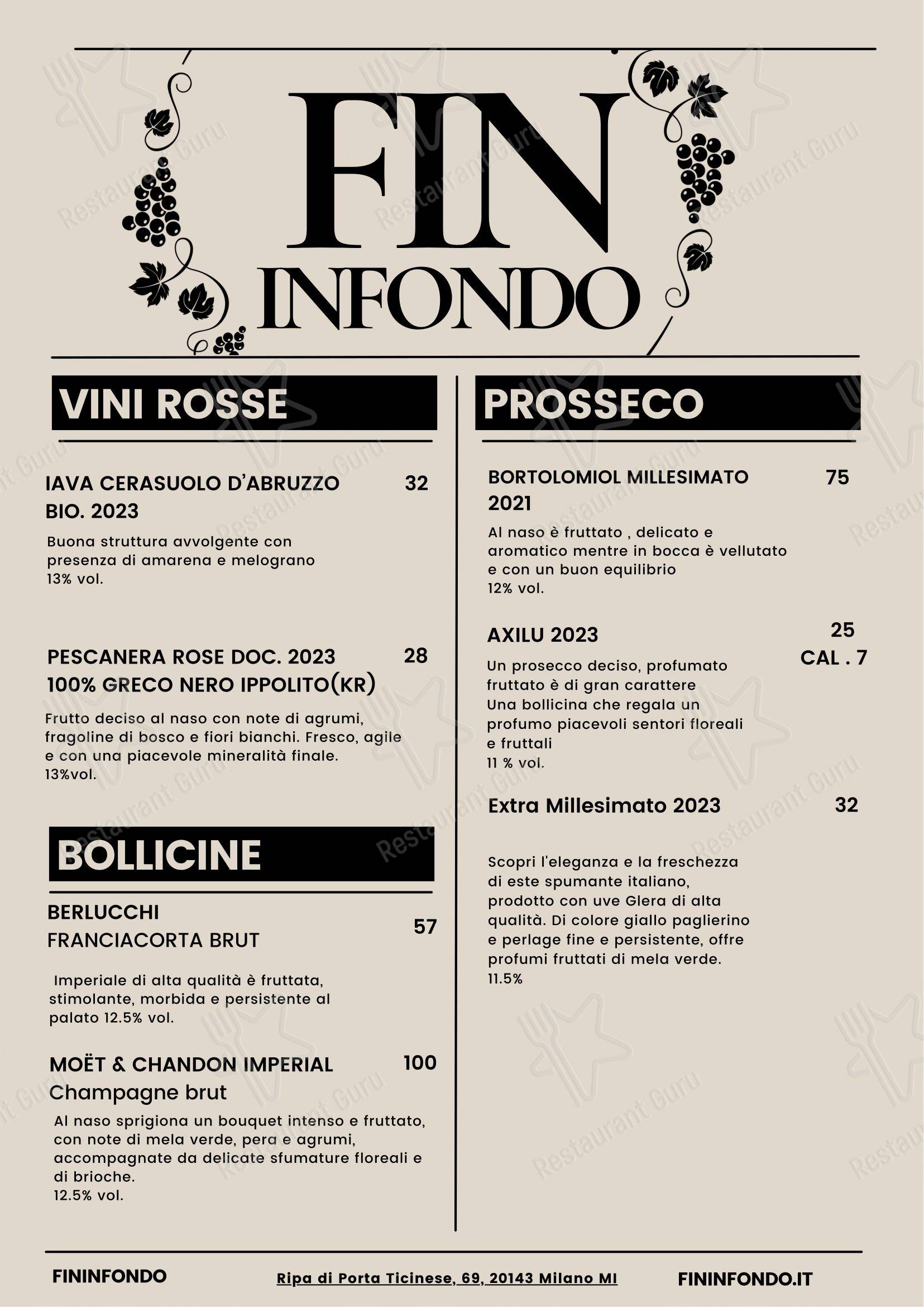 Fininfondo in Milano - Menu bar