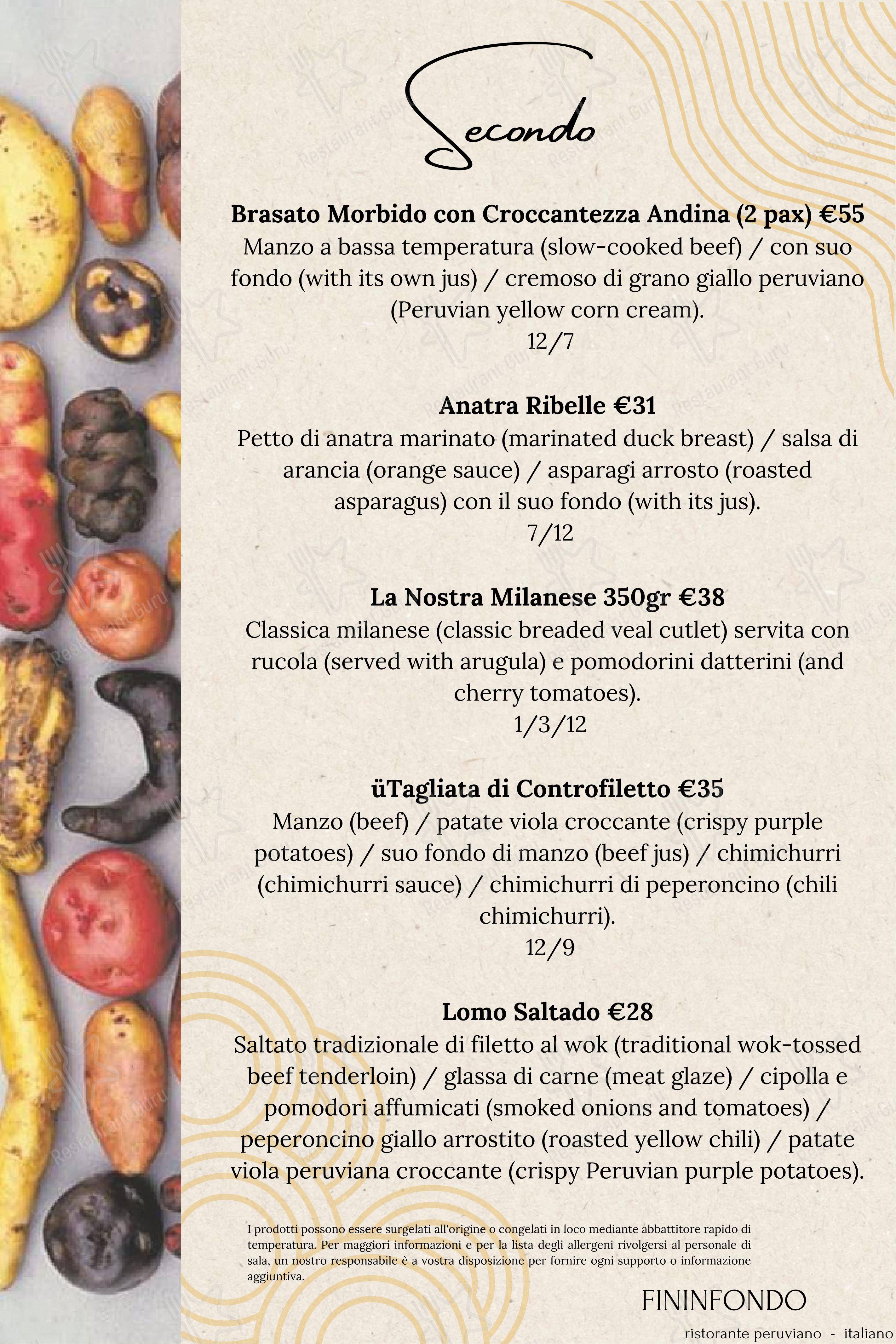Menu per Fininfondo ristorante