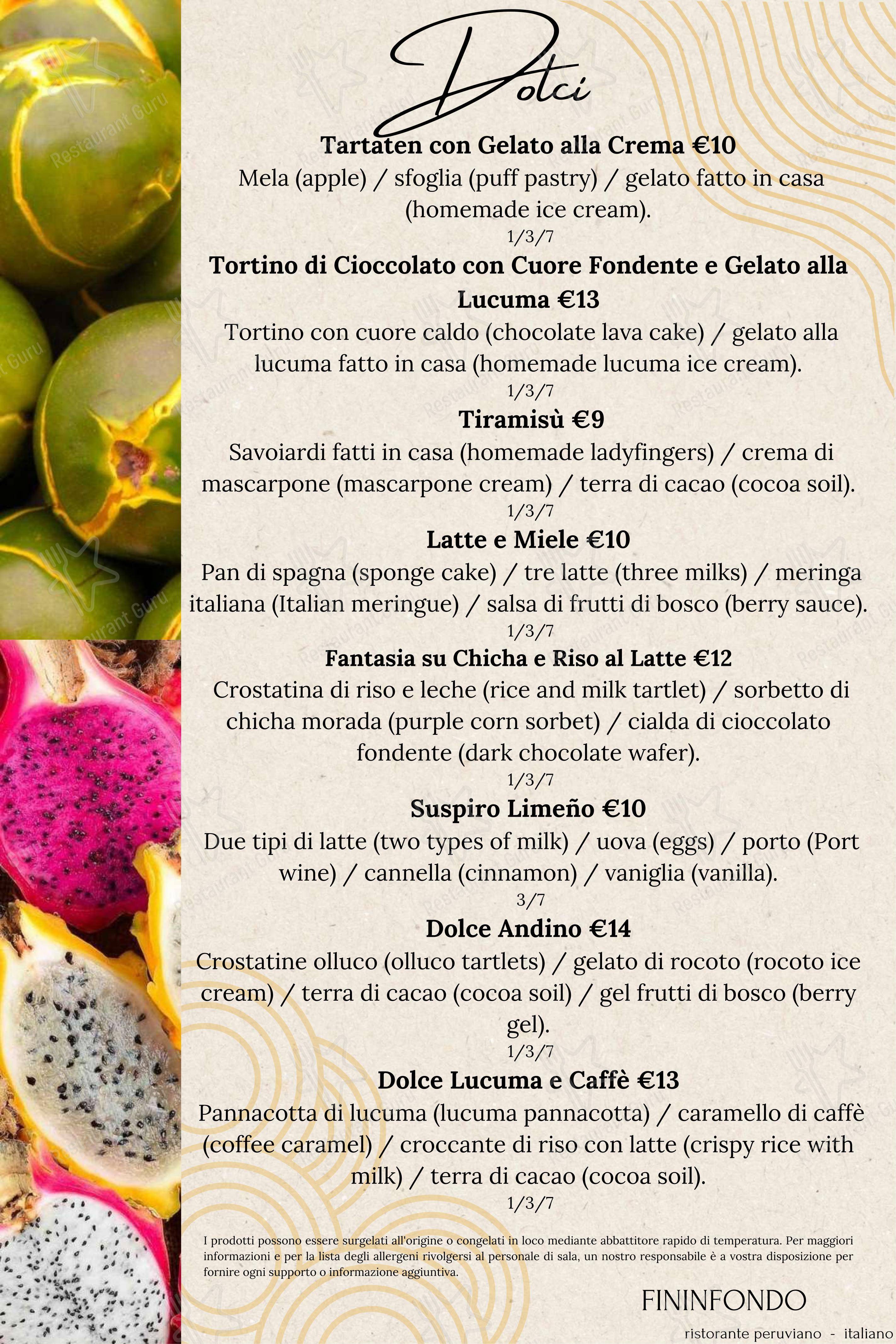 Menu di Fininfondo - Menu