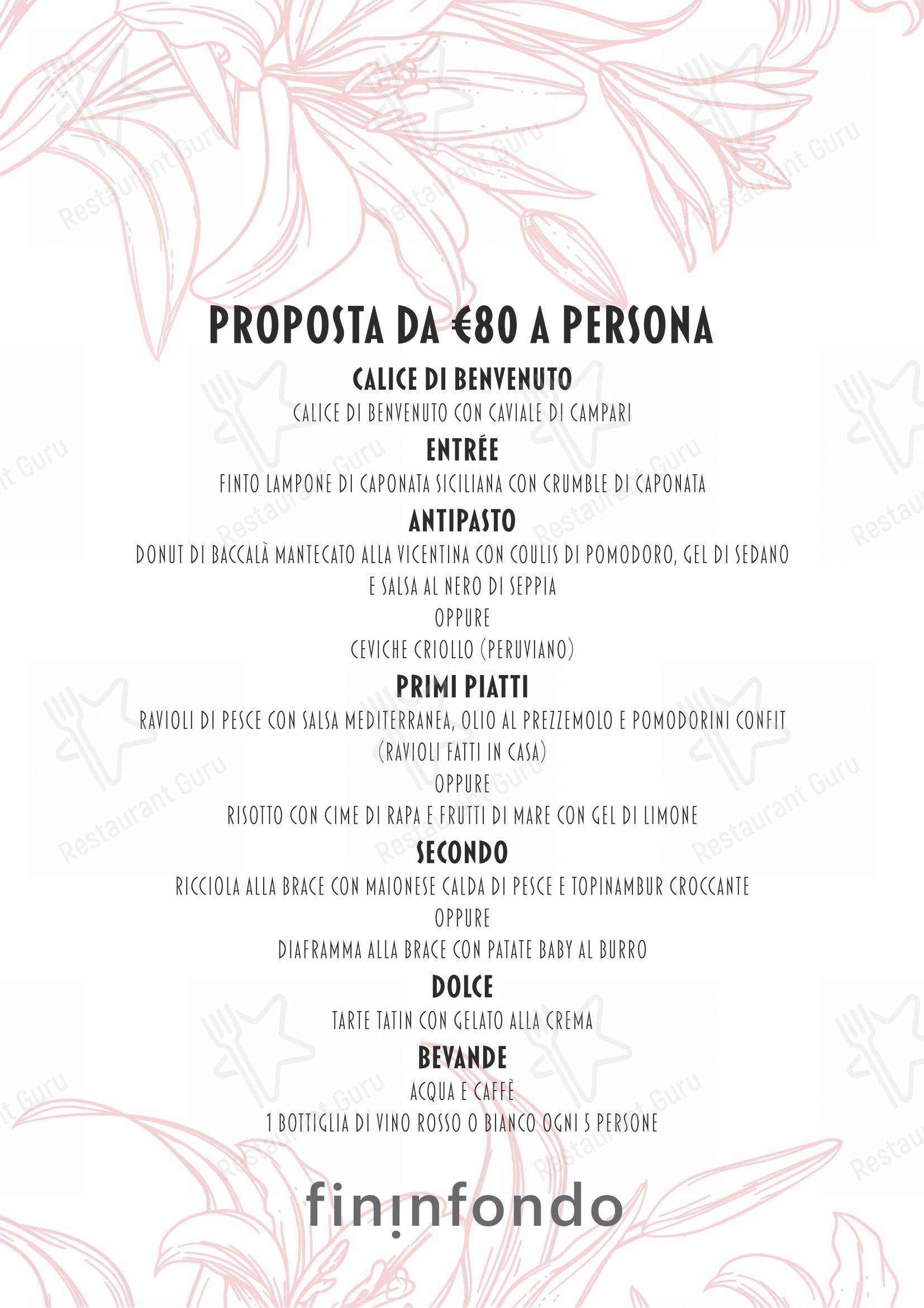 Menu di Fininfondo - piatti e bevande