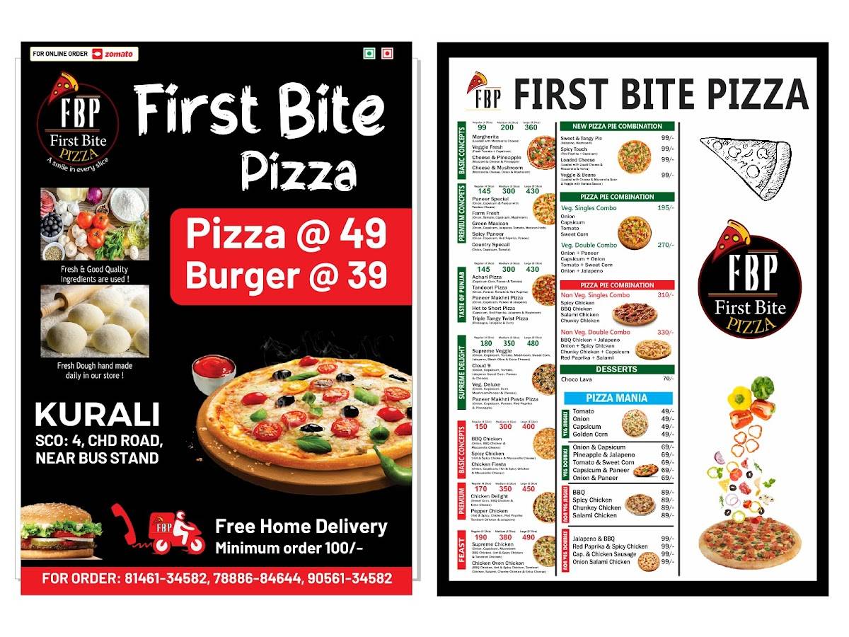 First Bite Pizza menu