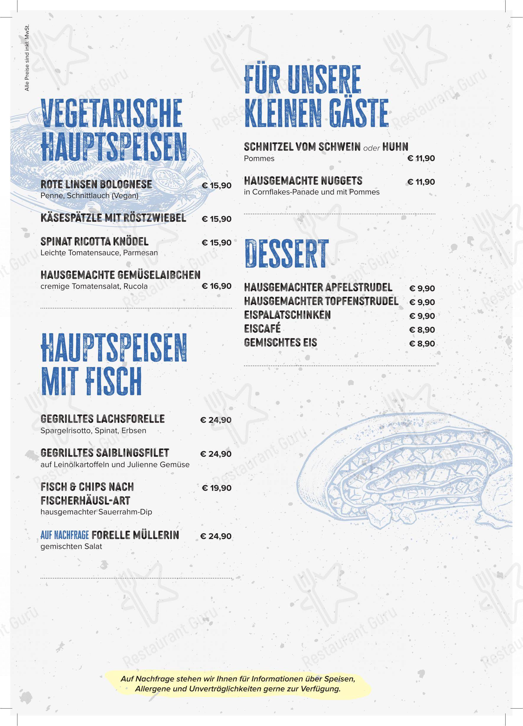 Menu pour Fischerhäusl Linz - Menu