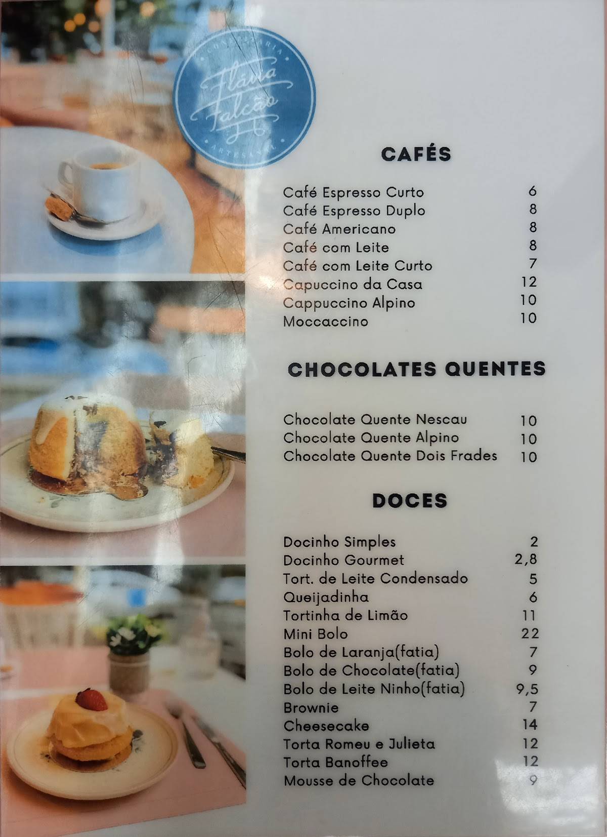 Flávia Falcão Confeitaria Artesanal cardápio