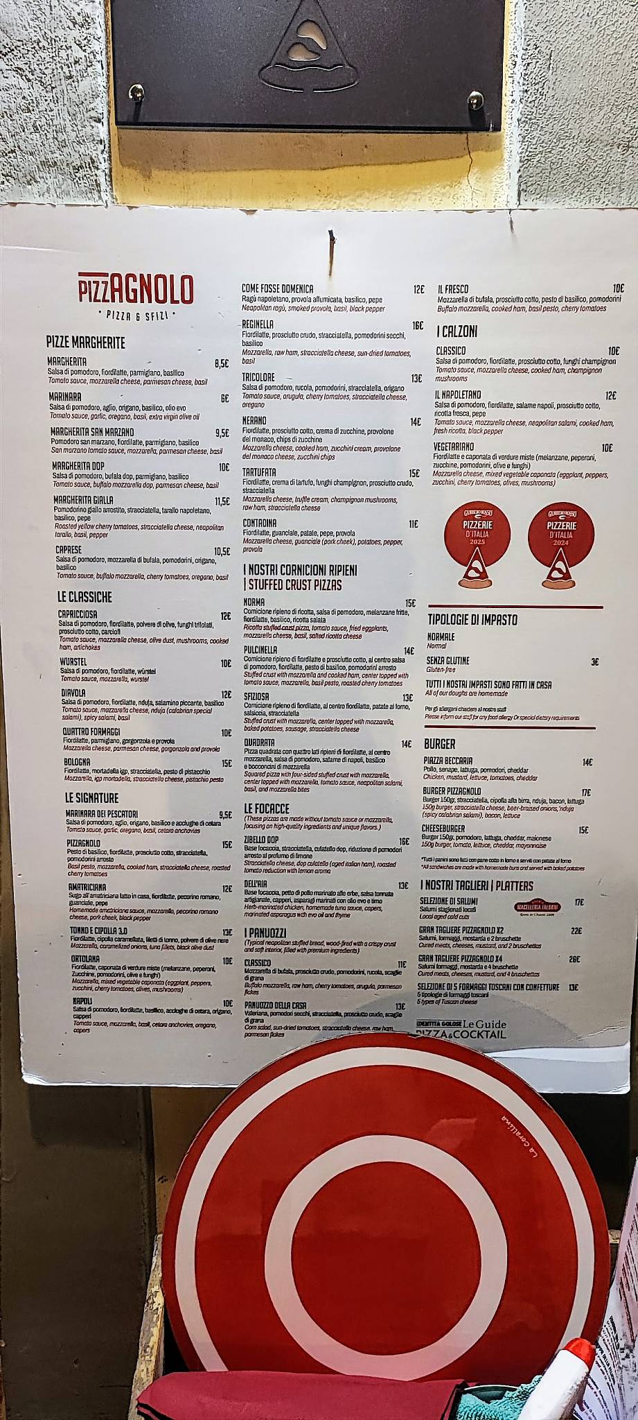 Menu di Pizzagnolo 