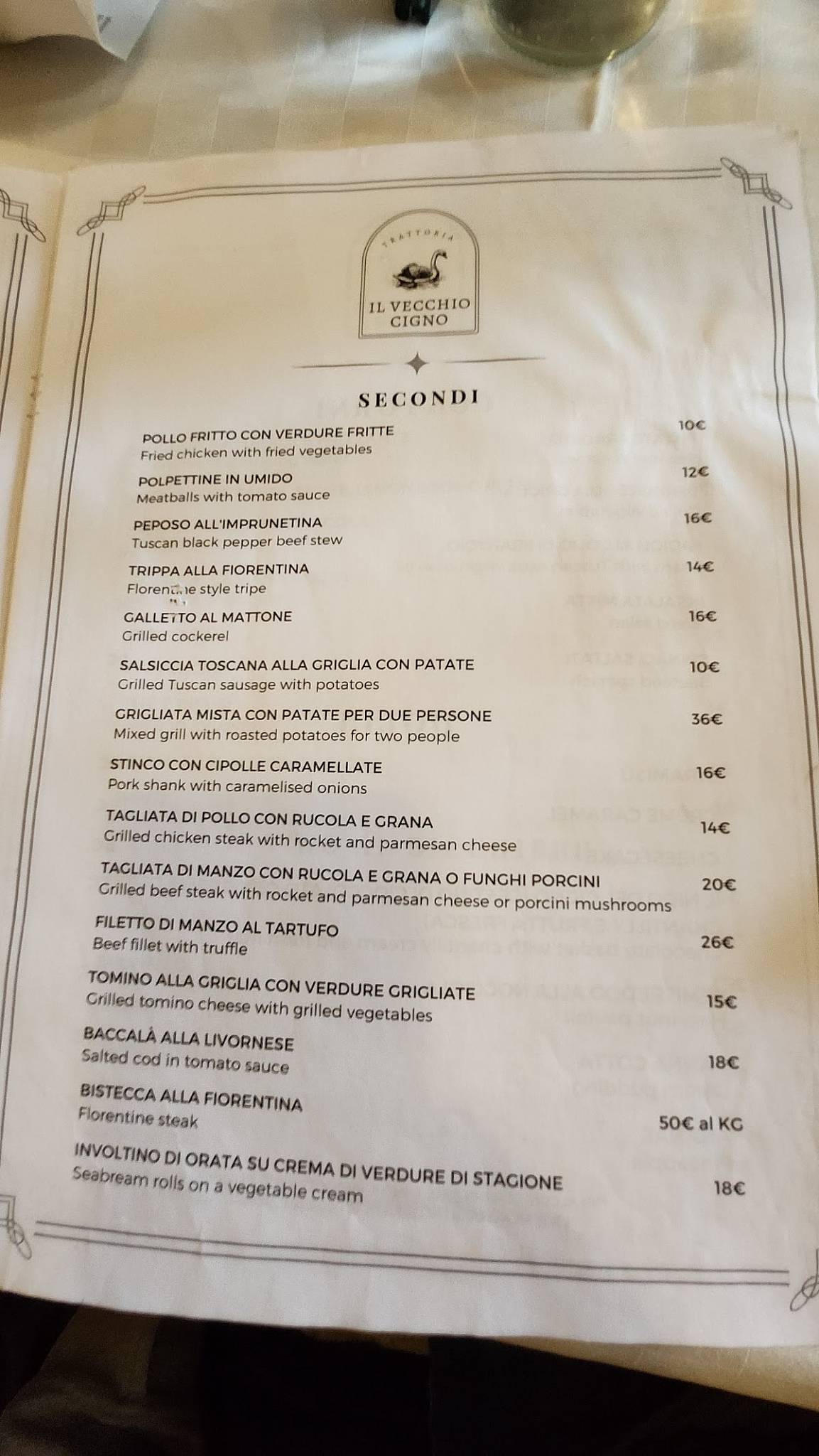 Menu di Ristorante Il vecchio cigno 