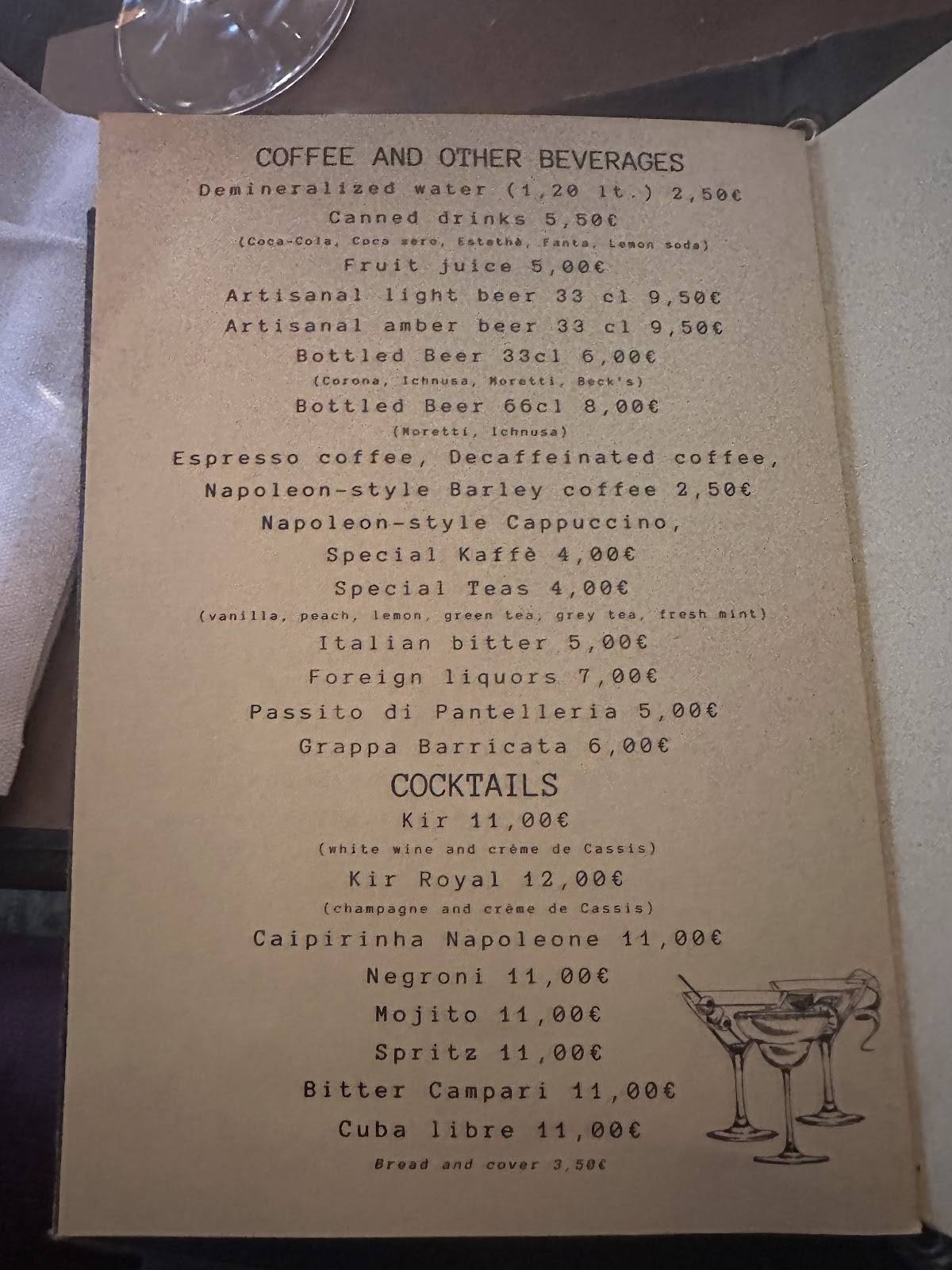 Menu di Trattoria Napoleone 