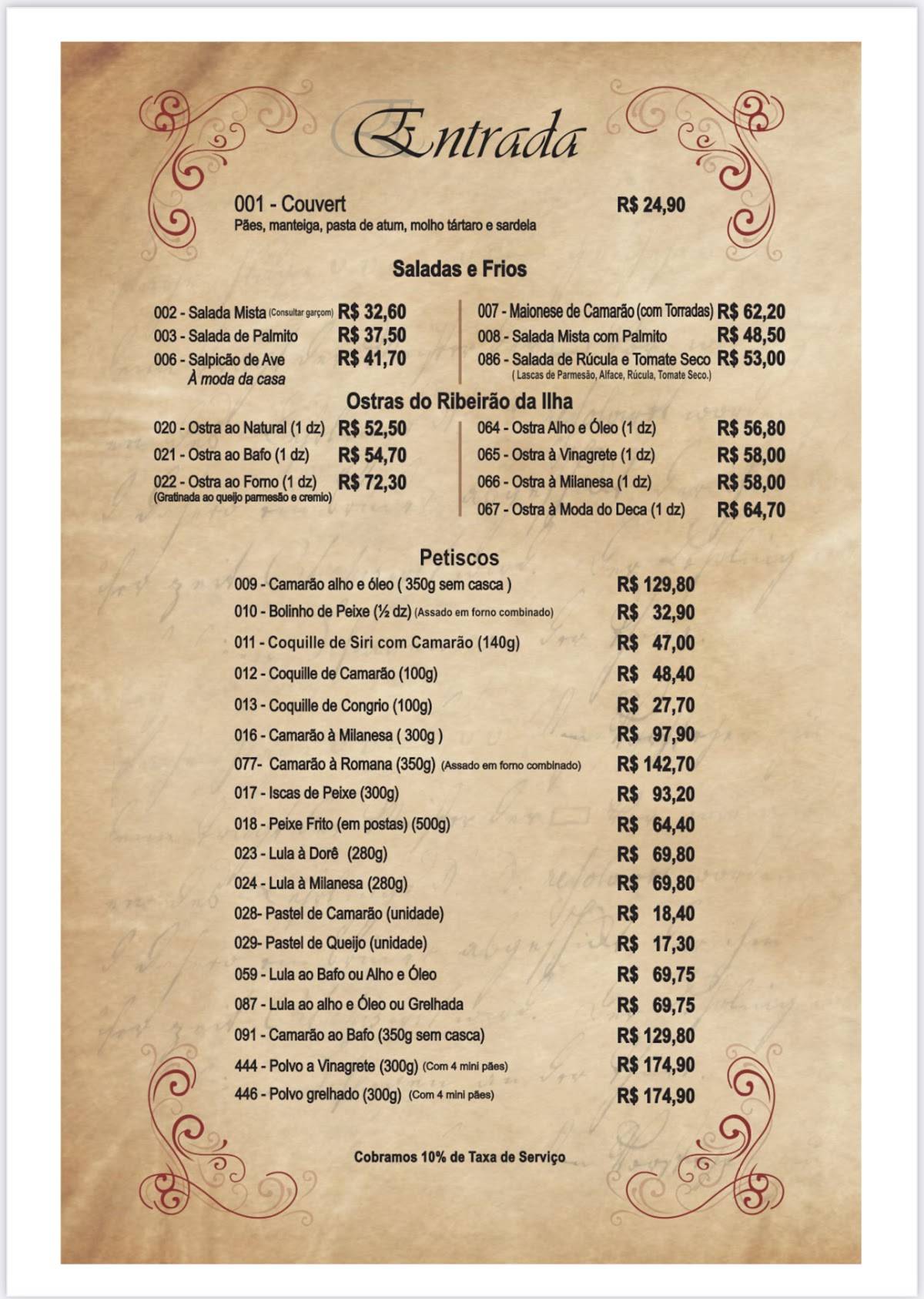 Ponta das Caranhas cardápio