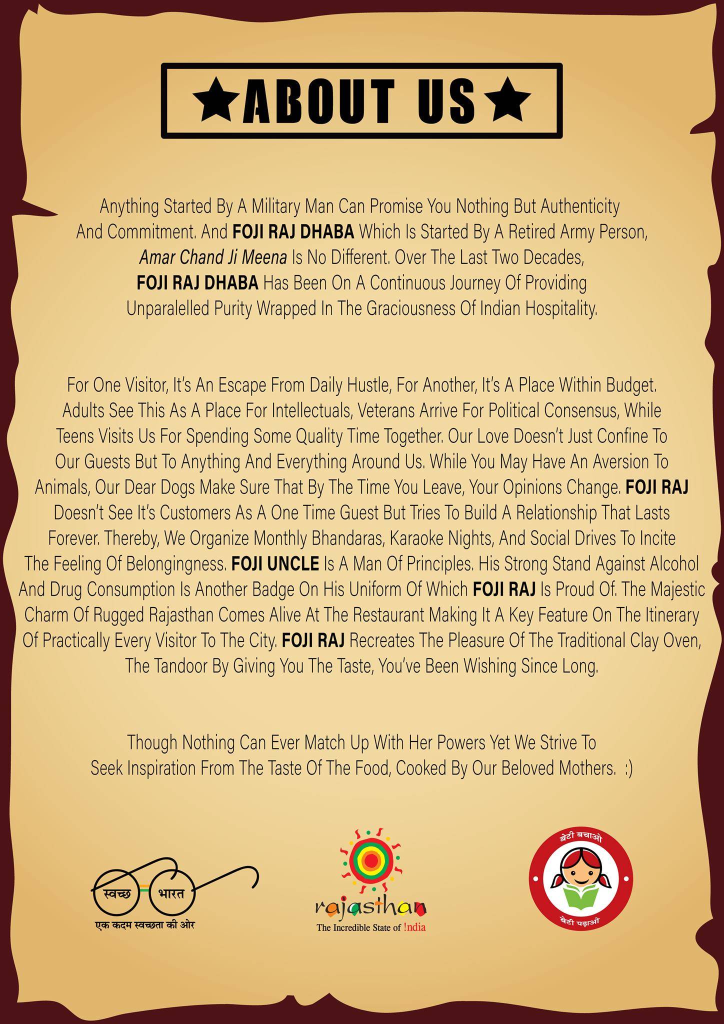 Foji Raj Dhaba menu