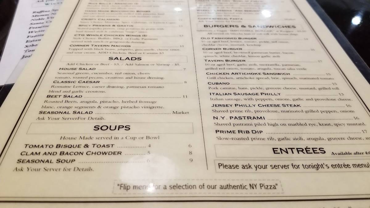 Menu at Corner Tavern & Grill pub & bar, Folsom, 700 Glenn Dr