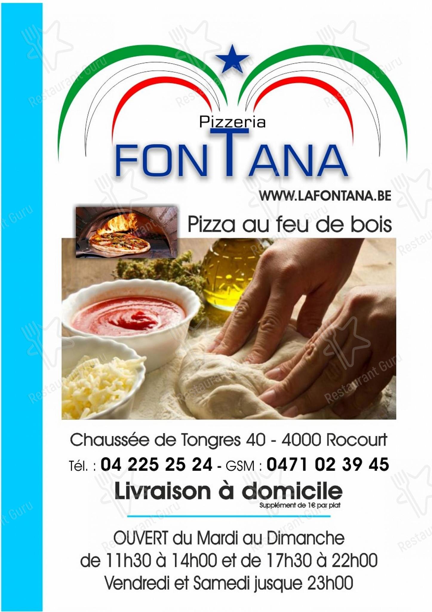 Menu pour La Fontana restaurant