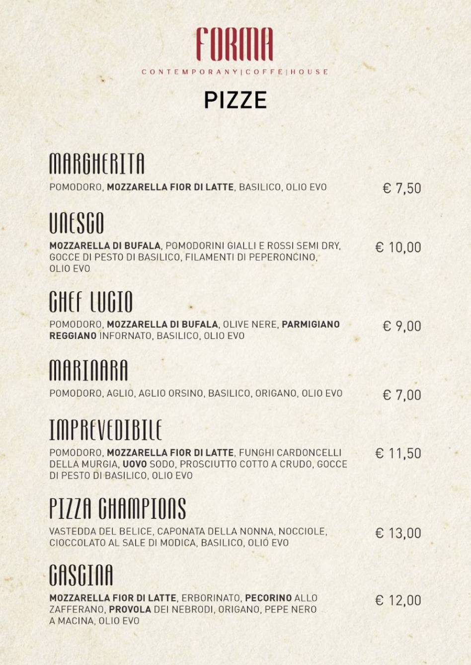 Menu di FORMA - Bakery, Pizzeria, Aperitivi 