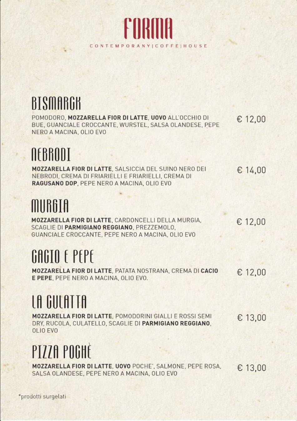 Menu di FORMA - Bakery, Pizzeria, Aperitivi 