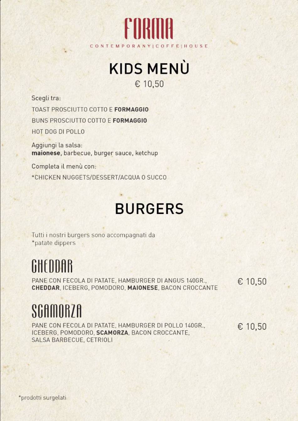 Menu di FORMA - Bakery, Pizzeria, Aperitivi 