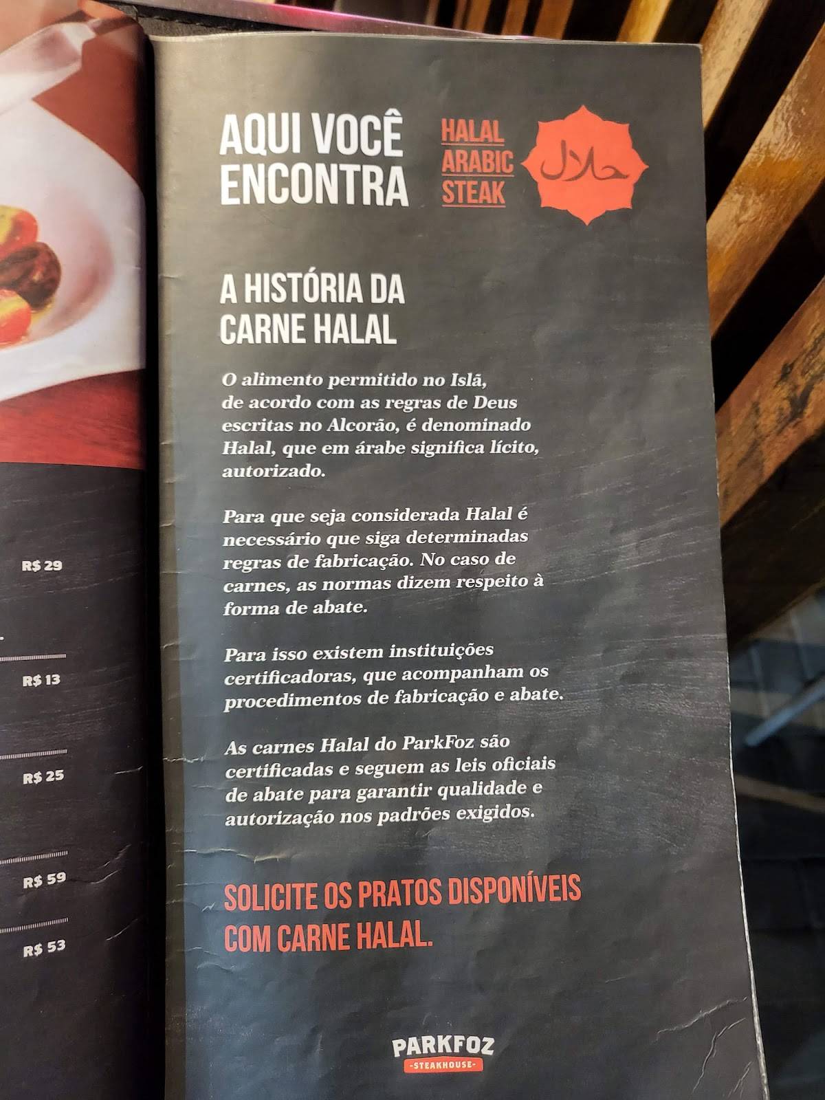 ParkFoz Steakhouse cardápio