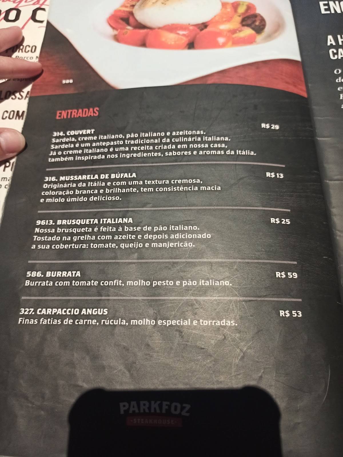 ParkFoz Steakhouse cardápio