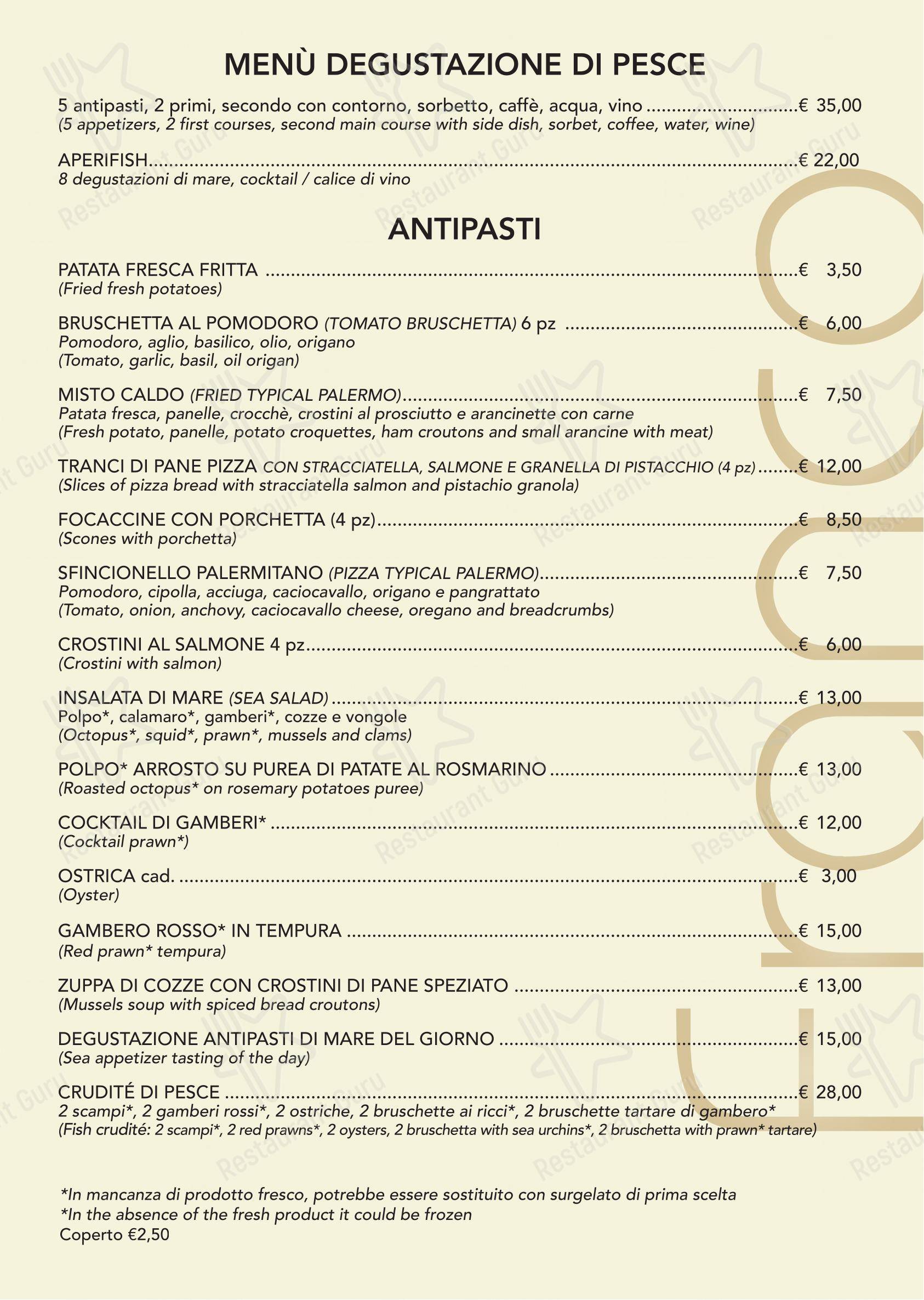Menu per Ristorante Pizzeria Franco in Palermo