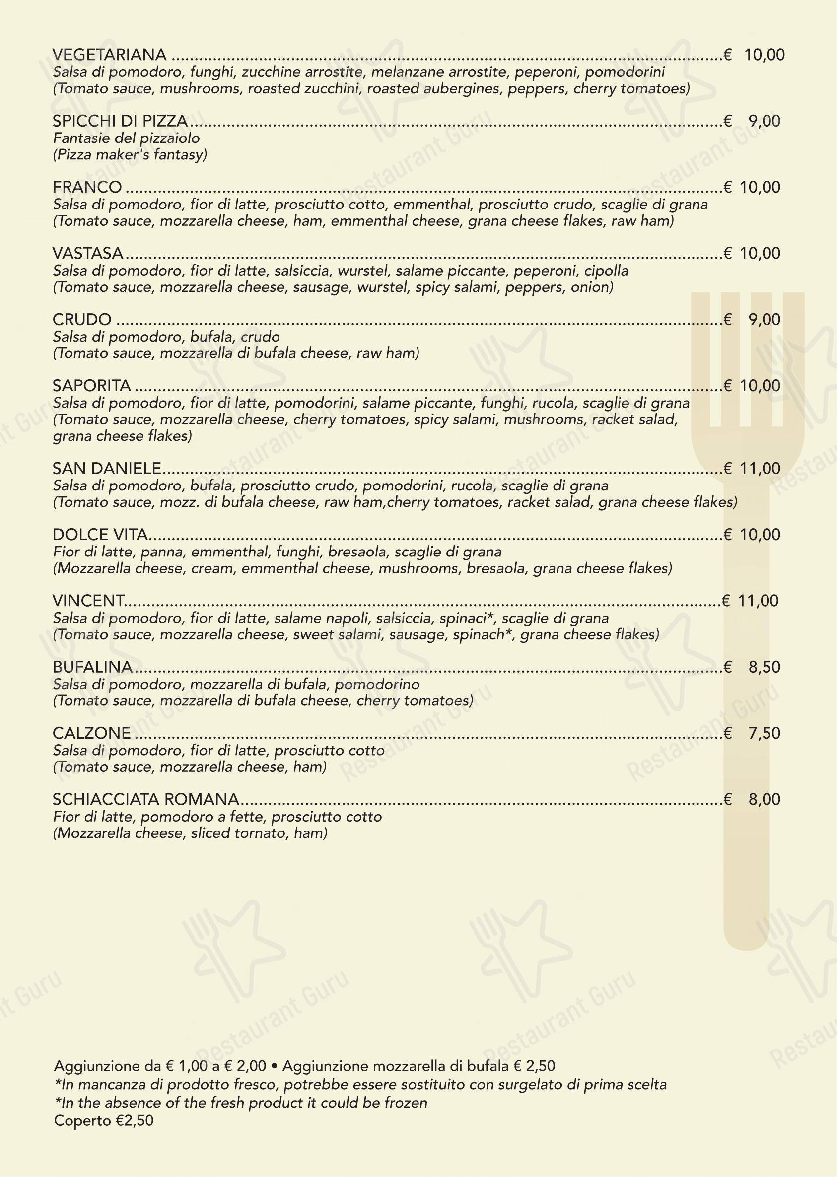 Menu per Ristorante Pizzeria Franco in Palermo