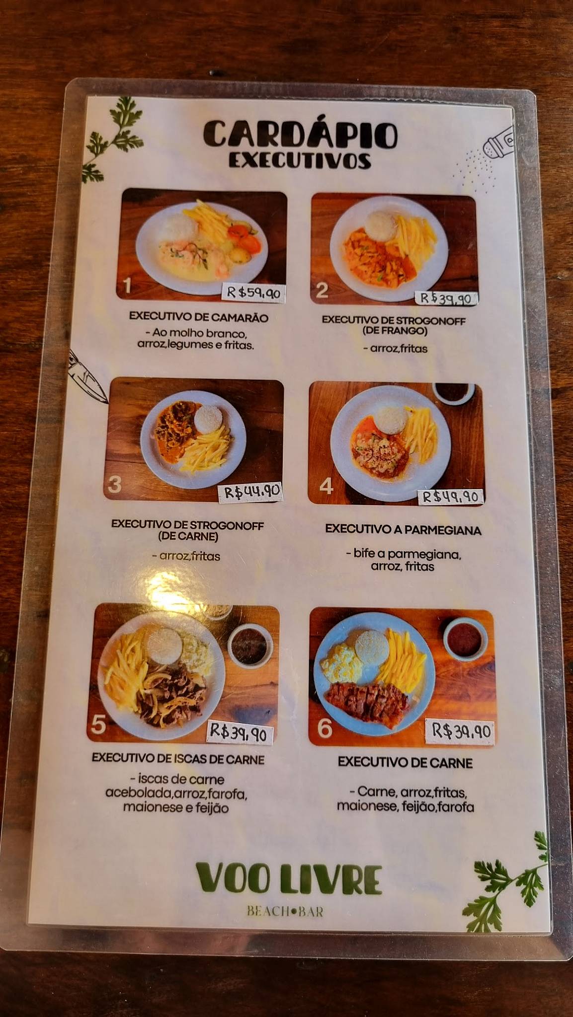 Voo Livre Beach Bar cardápio