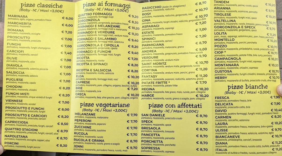 Menu di Pinocchio 