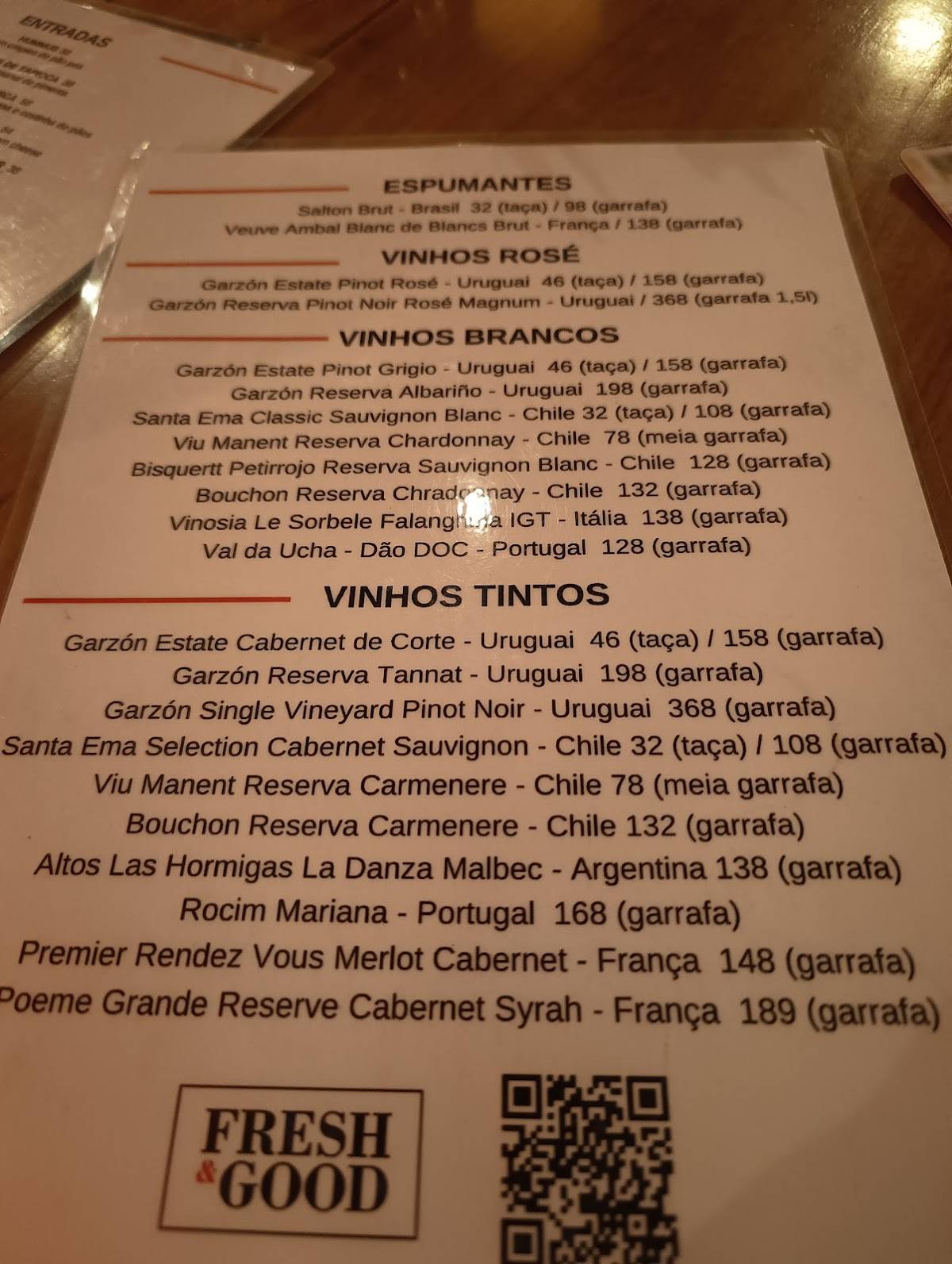 Fresh & Good Restaurante - Comida contemporânea Bar de Drinks Espaço de Eventos em Ipanema cardápio