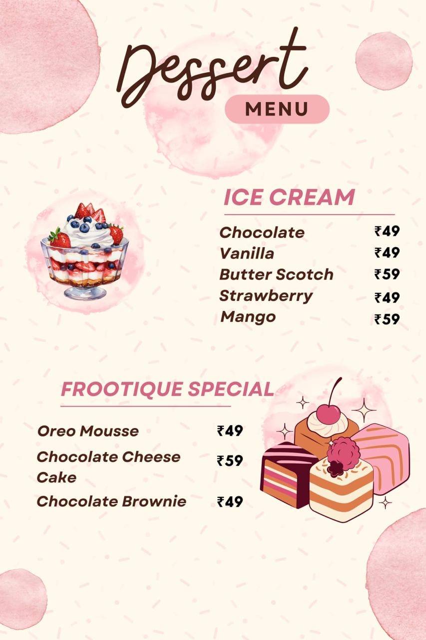 Frootique menu