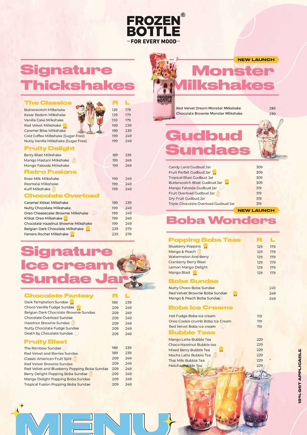 Frozen Bottle - Milkshakes, Desserts, and Ice Cream menu