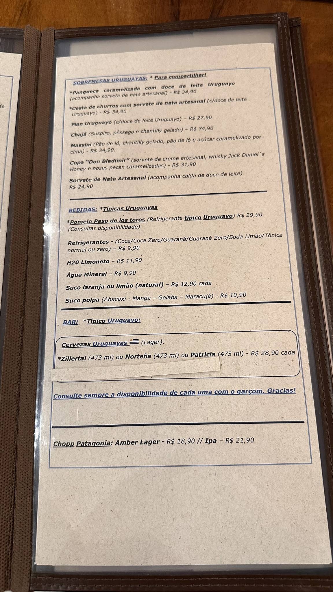 Parrillada Fuego Celeste - Unidade Moema cardápio