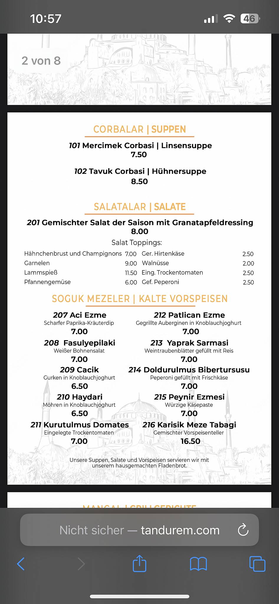 Menu de Tandurem